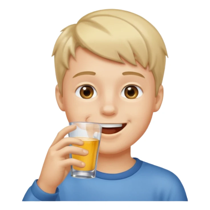 a boy drinking a cup of water, the cup is touching his mouth, sticker