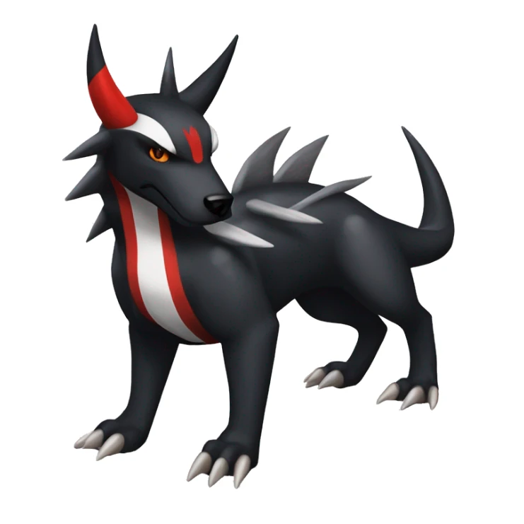 Black Cool Edgy Nargacuga-Houndoom-Garchomp Fakémon with Red and white Edgy markings sticker