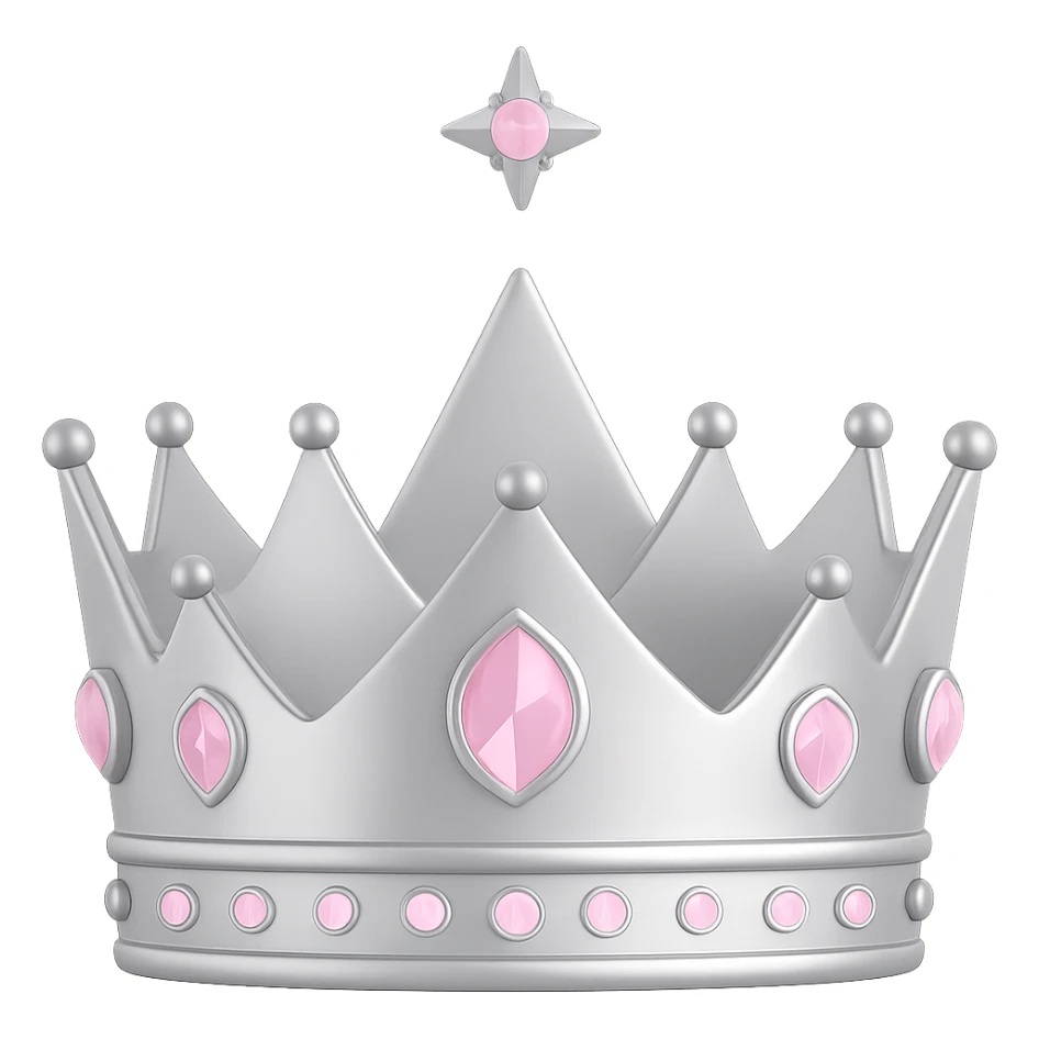 Change the crown to silver metallic, keep soft pink and minimal background, 3D emoji style, with no background sticker