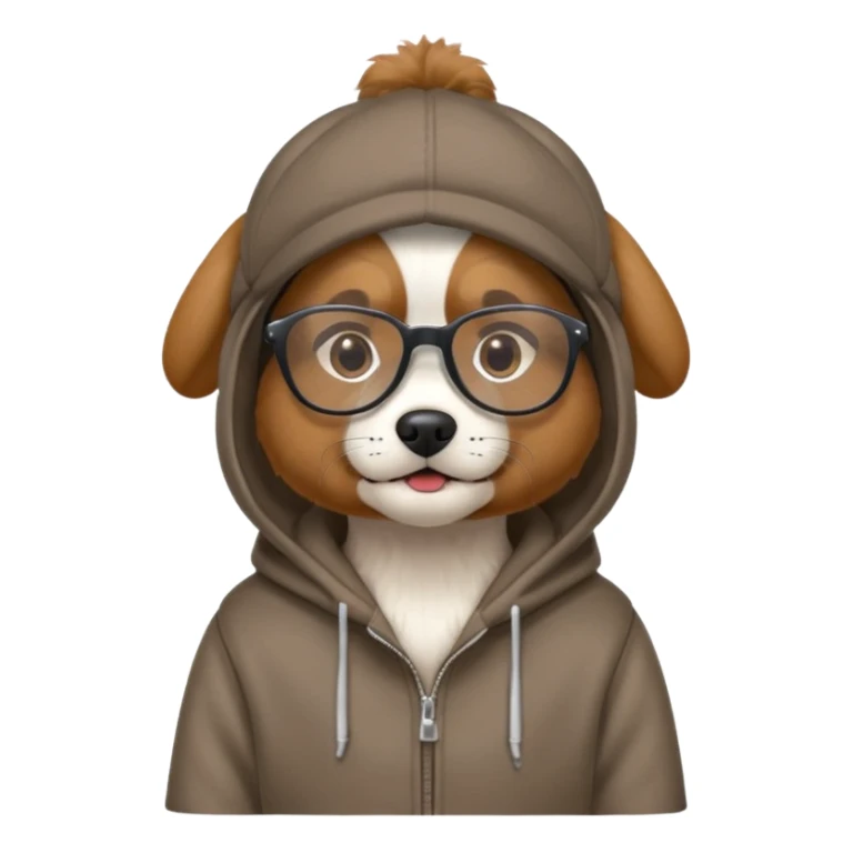 Dog wearing hoodie and cap and glasses ￼ sticker