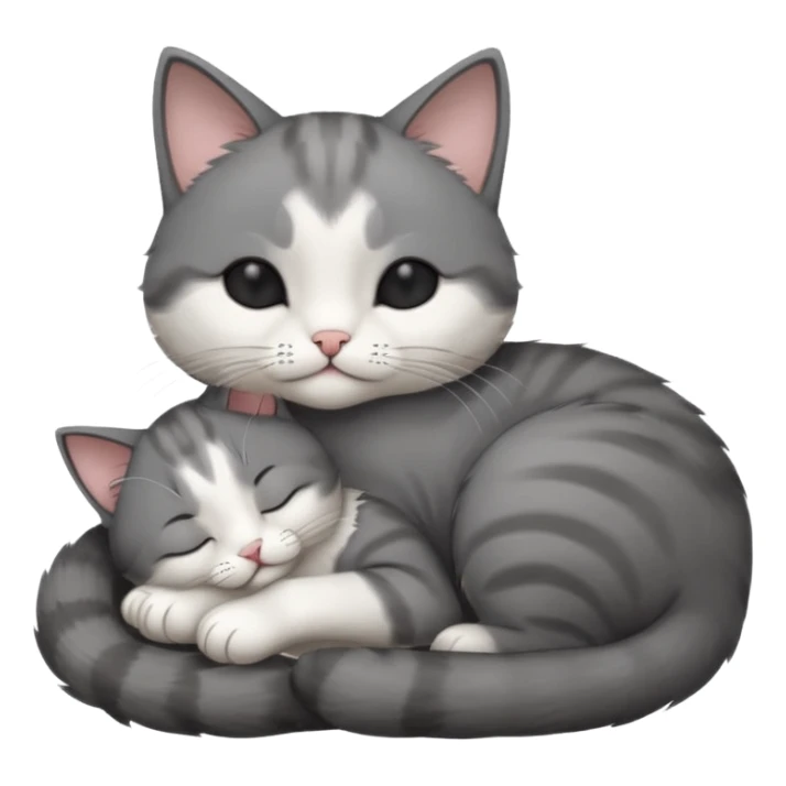 dark grey and white small cat with its eyes closed lying down leaning on its elbow with its paw curled under its head holding it up sticker