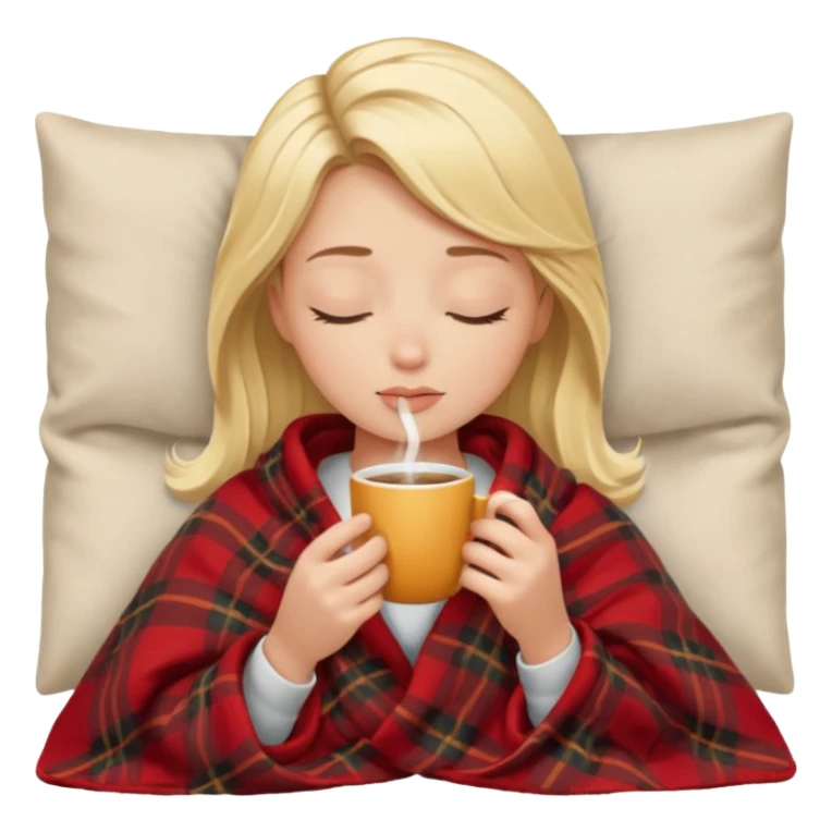 Blonde girl inside a blanket sipping coffee eyes closed sticker