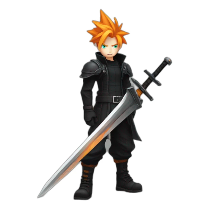 cloud strife with orange hair. Black clothes full body  sticker