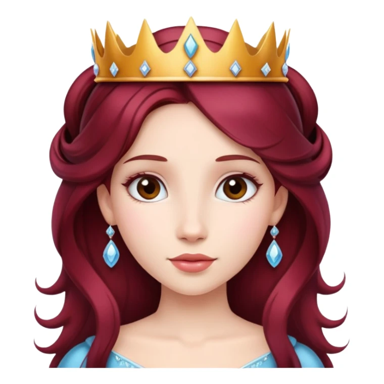Beautiful long burgundy haired girl wearing a princess crown sticker