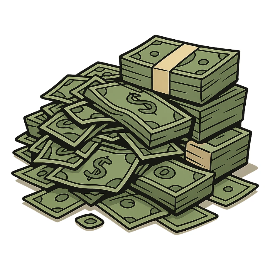 pile of money in flat toon style sticker