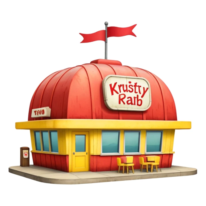 Krusty Krab restaurant from SpongeBob, anchor-shaped fast food building sticker