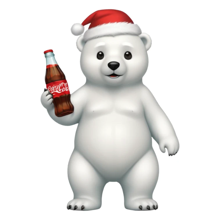 full body polar bear with christmas hat on with a bottle of coca cola  sticker