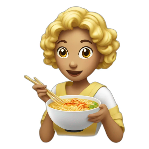 Golden woman from jibaro eating ramen sticker