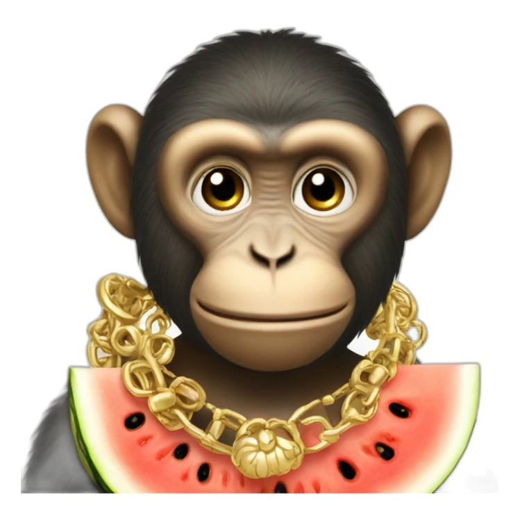 monkey wearing gold jewellry eating watermelon sticker