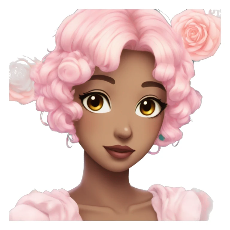 Gorgeous pastel anime style lady with blushing face and roses leaves glitter sparkle aesthetic trending style sticker
