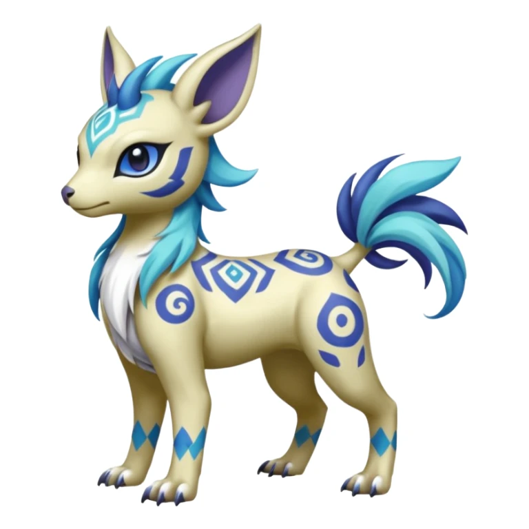 Colorful Adept Asian Tropical Tiny Marked Patterned Tribal Painted Garurumon-Meloetta-Absol-Suicune-Cobalion-fusion-hybrid-creature (full body) sticker