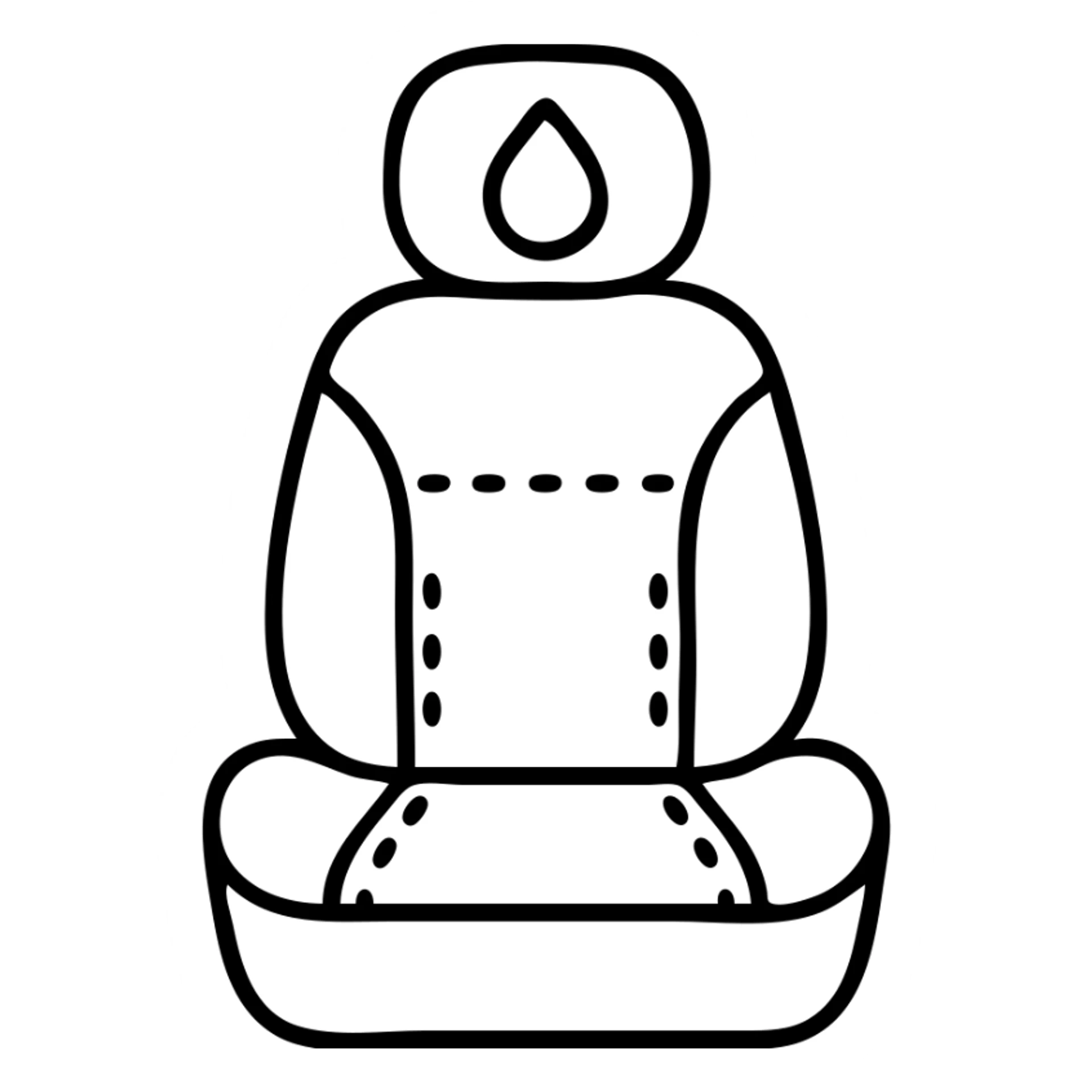 outlined icon of a luxury matte black car seat with droplet or shield on the headrest, clean lines, elegant stitching, modern and simple sticker