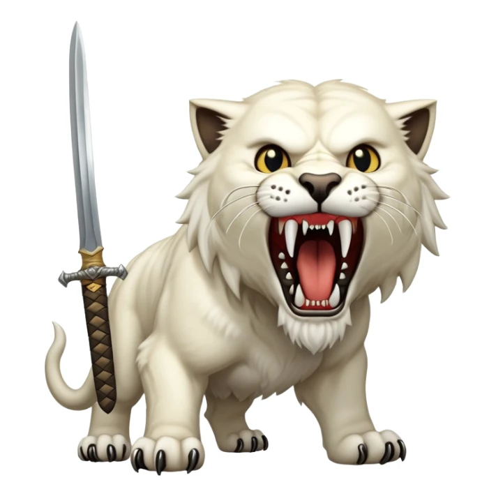 saber-toothed cat with absurdly long, sword-like canine teeth that are longer than its entire head, comically exaggerated fangs sticker