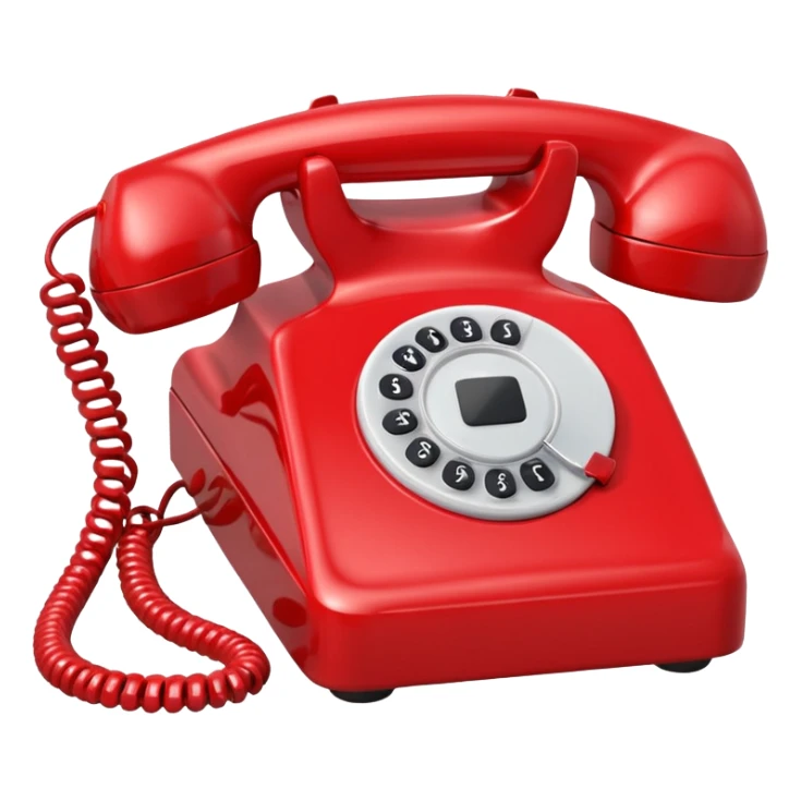 red analog telephone, glossy finish, bright saturated red, smooth curves, minimal details, clean and shiny
 sticker