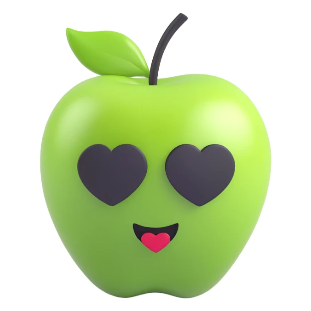 green apple emoji with a black heart in the middle, no text sticker