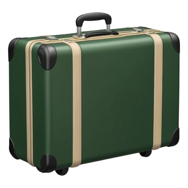 dark green ribbed suitcase with light beige handle and wheels sticker