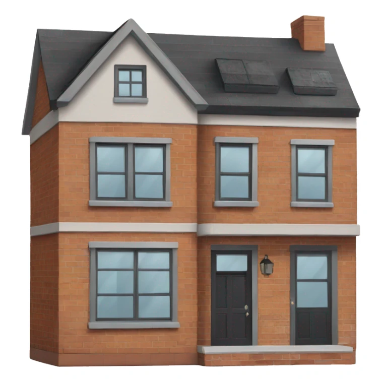 two floor house made of bricks, with dark grey windows and flat roof sticker