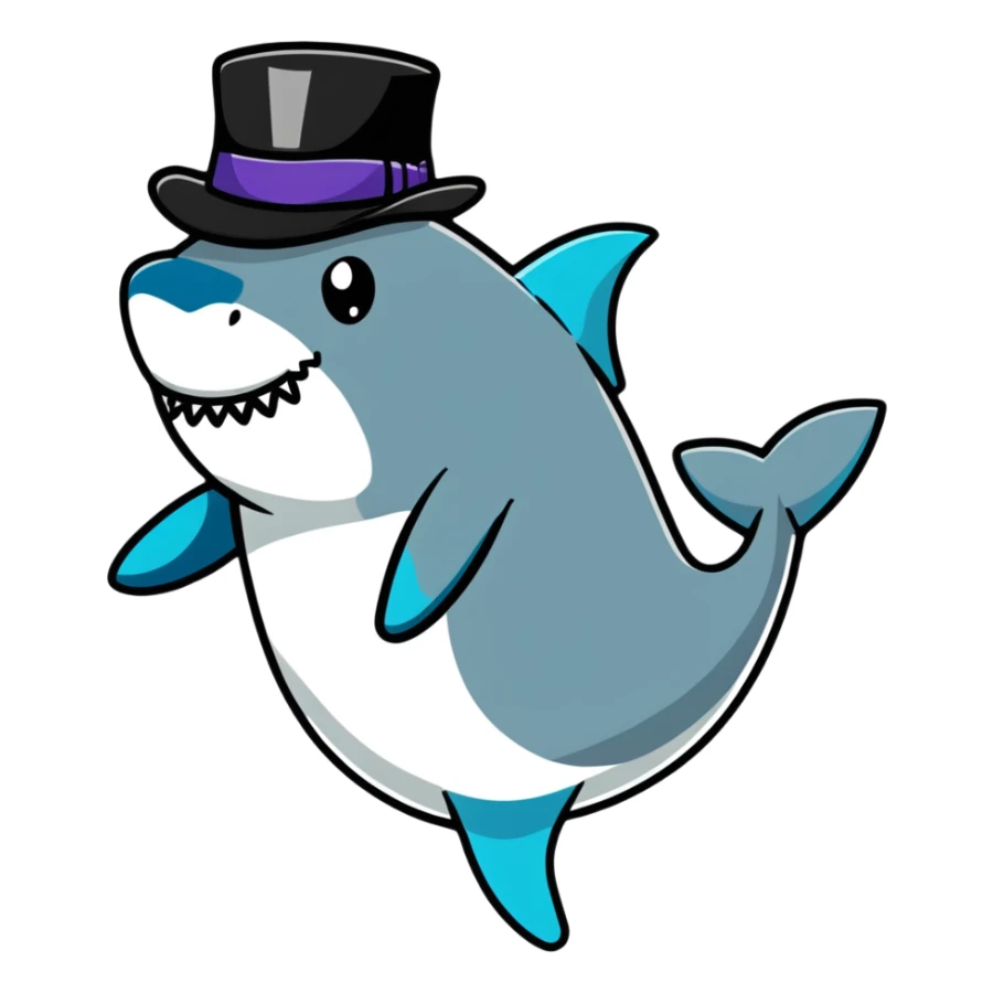 shark with a top hat, cartoon sticker sticker