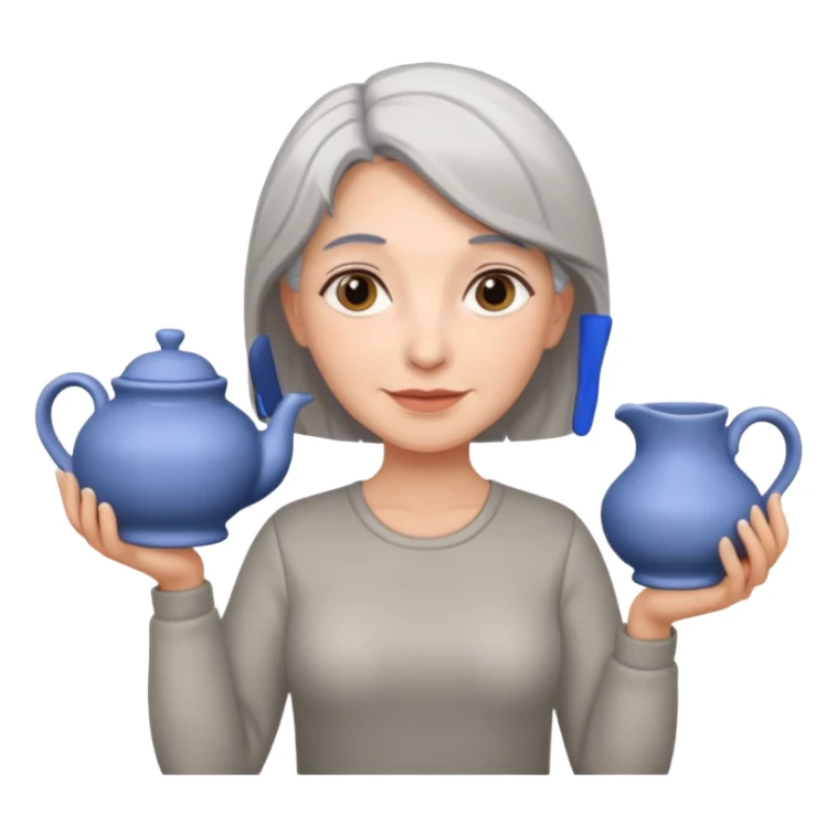 Woman with grey hair with ceramics sticker