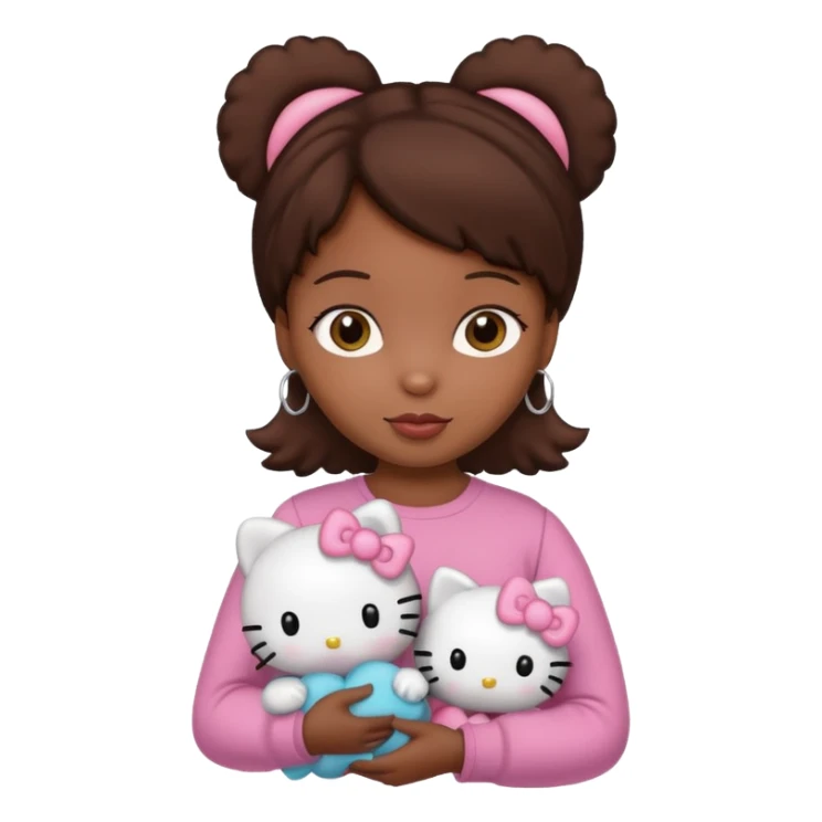 black girl with brown hair holding a hello kitty sticker