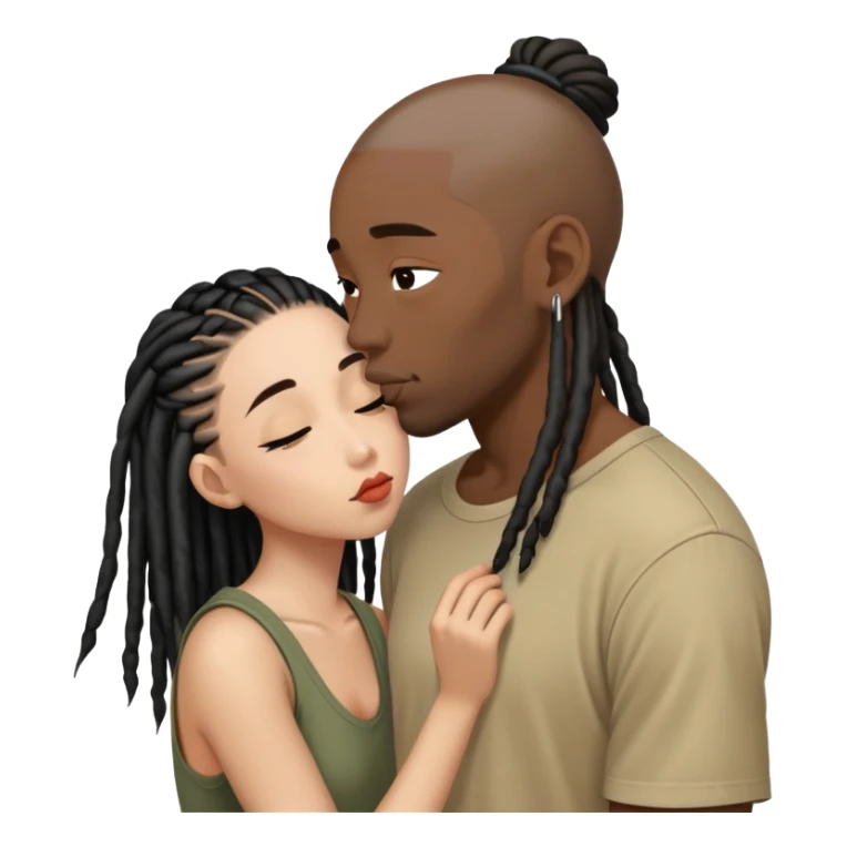 Half shaved head Asian girl kissing black guy with dreads sticker