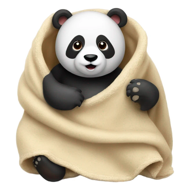 A panda is in a blanket with a brown bear sticker