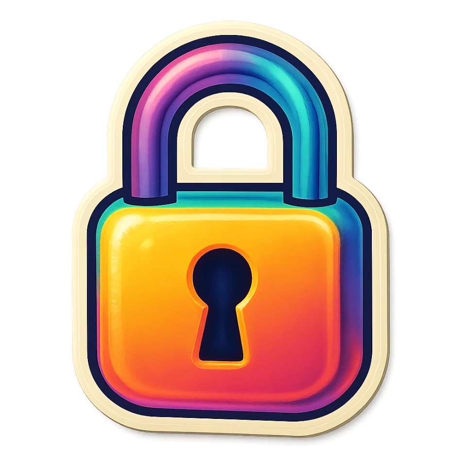 A lock in retro stickers style, with a vintage design and bright colors sticker
