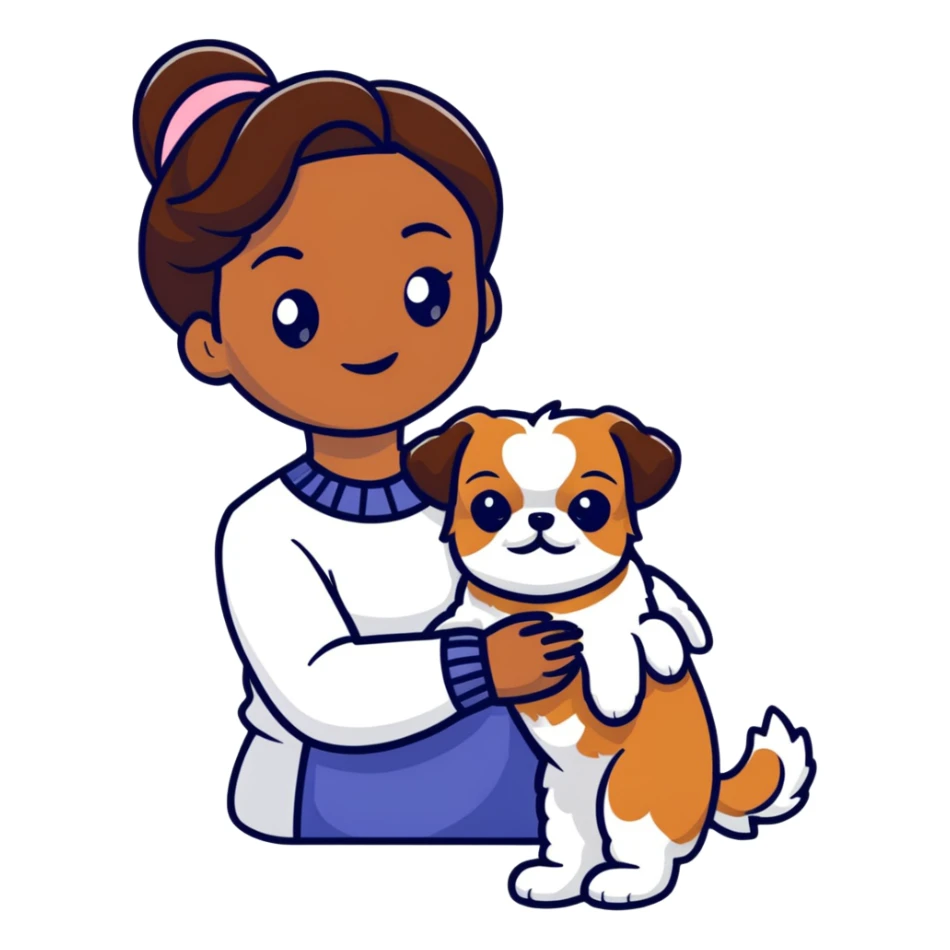 dark-skinned woman holding a Shih Tzu dog sticker