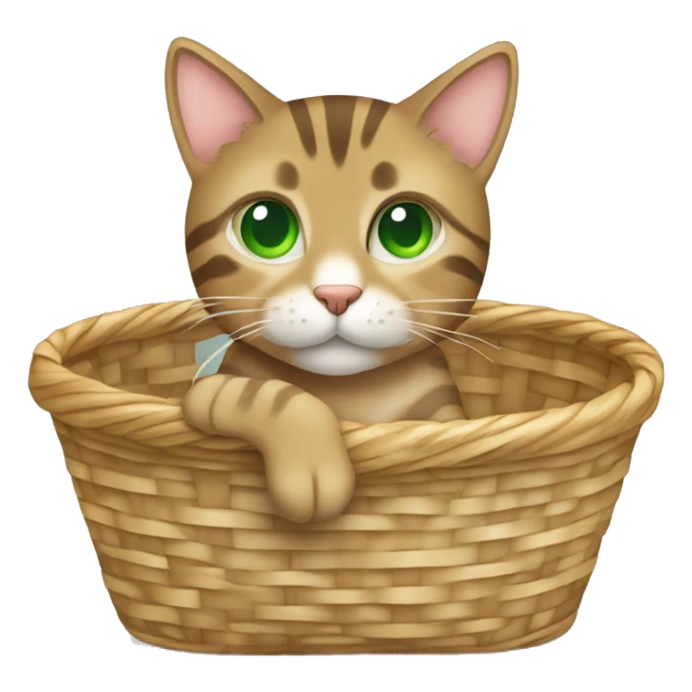 Light brown tabby cat with green eyes sitting in a basket sticker
