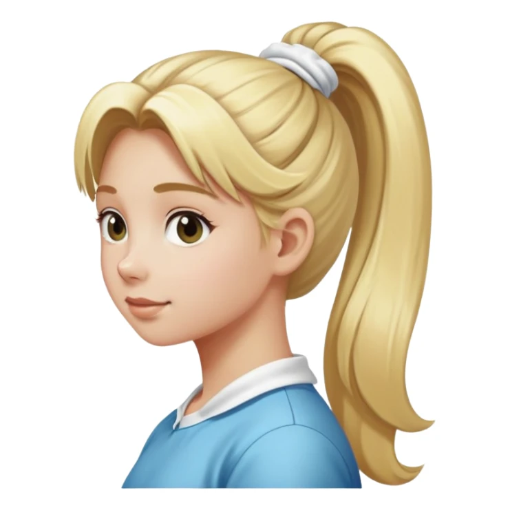 girl with long blonde hair in pony tail with white scrunchie sticker