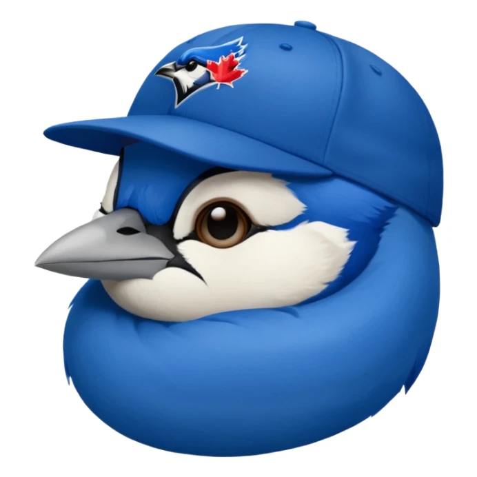 bluejay eyes closed sleeping, wearing toronto blue jays baseball hat,  sticker