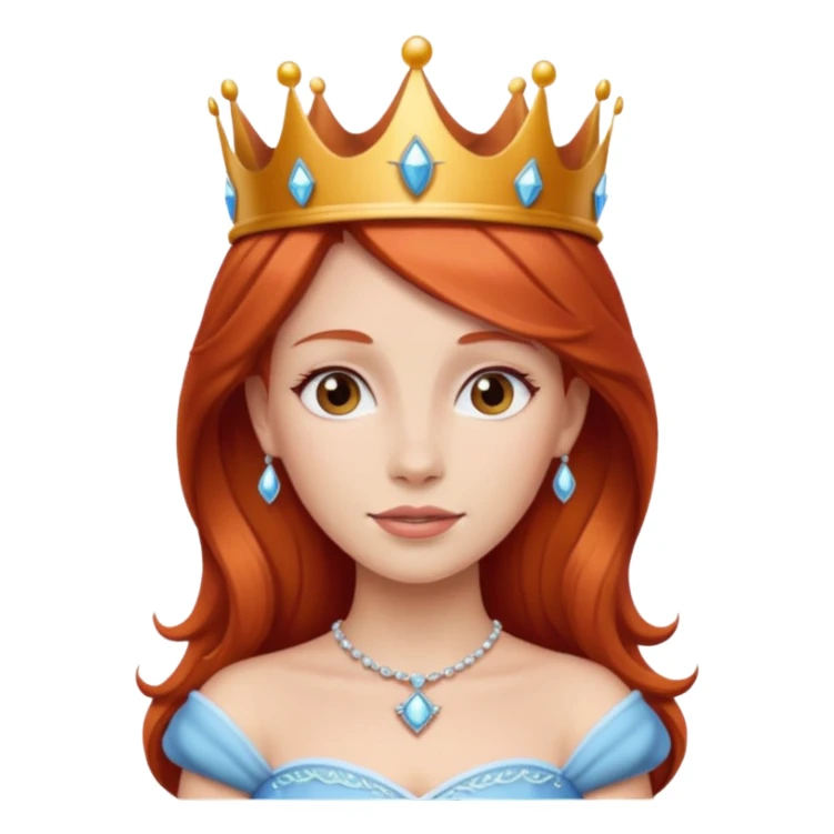 Crea una mujer pelirroja con corona de princesa sticker