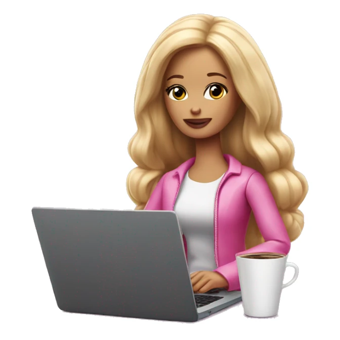 tired barbie with laptop drinking a lot of coffee sticker