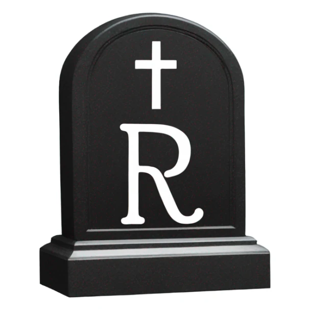a black grave with the inscription R i P in silver sticker