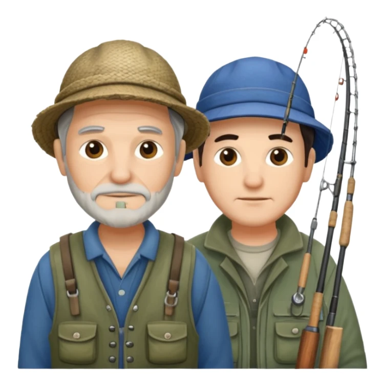 2 pescadores uno mayor y el otro joven, piel clara y pelo oscuro sticker