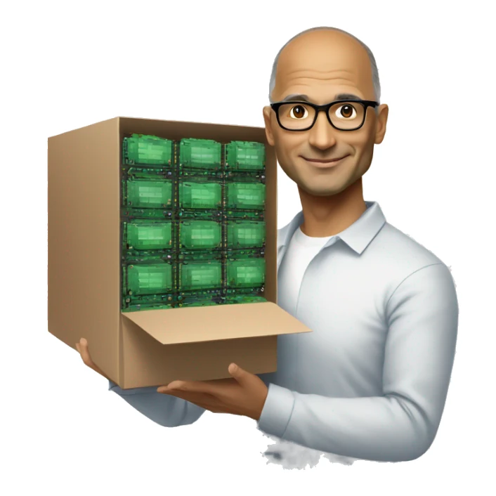 Satya Nadella being held by a box full of GPUs sticker