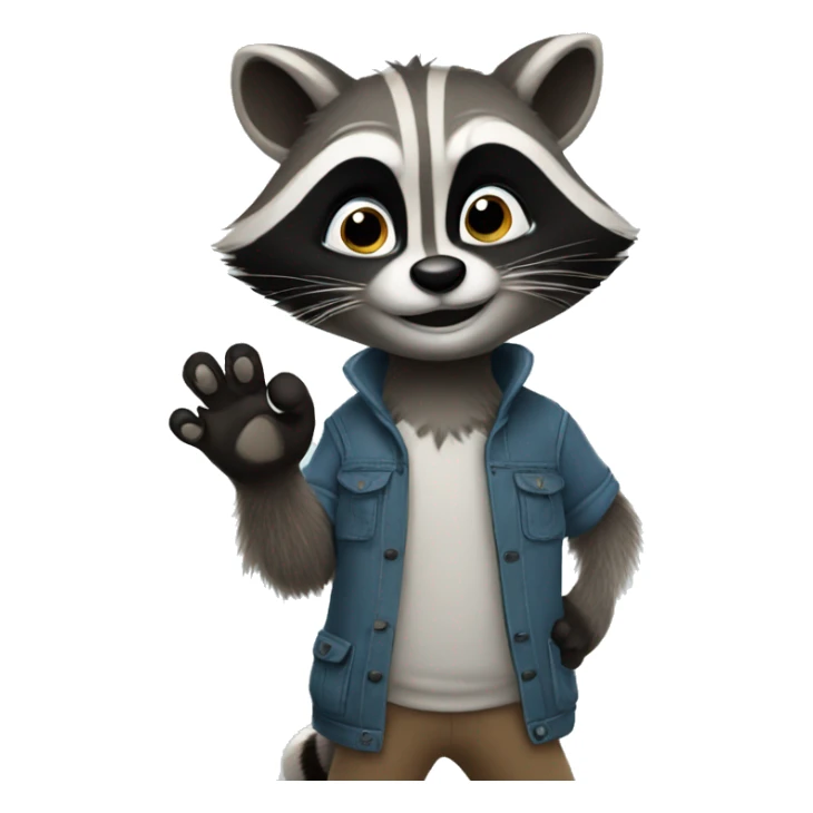 The raccoon waves his paw and greets sticker
