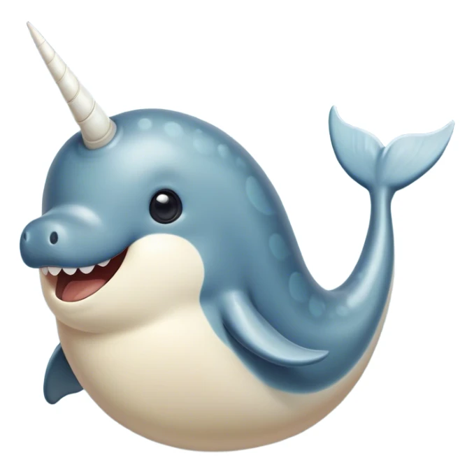 Cinematic Comical Narwhal Portrait Emoji, Head tilted dramatically with an exaggeratedly amused expression, featuring a sleek, elegantly streamlined body with a prominently spiraled ivory tusk and wide, comically expressive eyes full of playful disbelief, Simplified yet hilariously expressive features, highly detailed, glowing with a slightly sassy arctic glow, high shine, dramatic yet playful, stylized with an air of quirky marine mischief, soft glowing outline, capturing the essence of a meme-worthy narwhal that looks ready to side-eye its way into viral fame! sticker