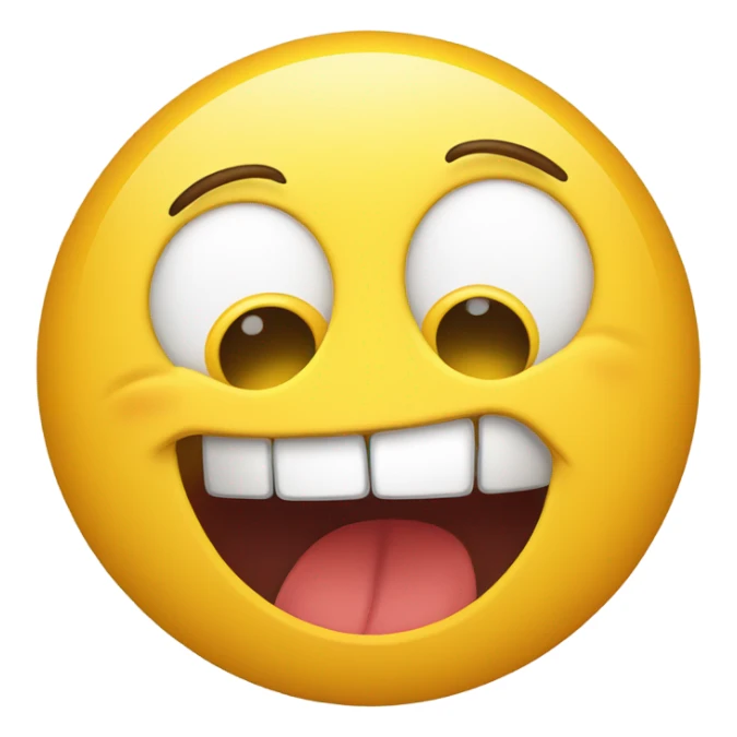 Yellow emoji smiling with it mouth wide open and eye twitching sticker