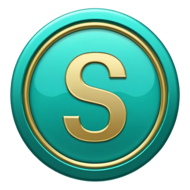 Create a custom emoji badge featuring a stylized, letter “S”. Use the Platinum rank style from League of Legends: teal-green metallics, reflective surfaces, and a futuristic elegant frame. Vibrant and high readability.
 sticker