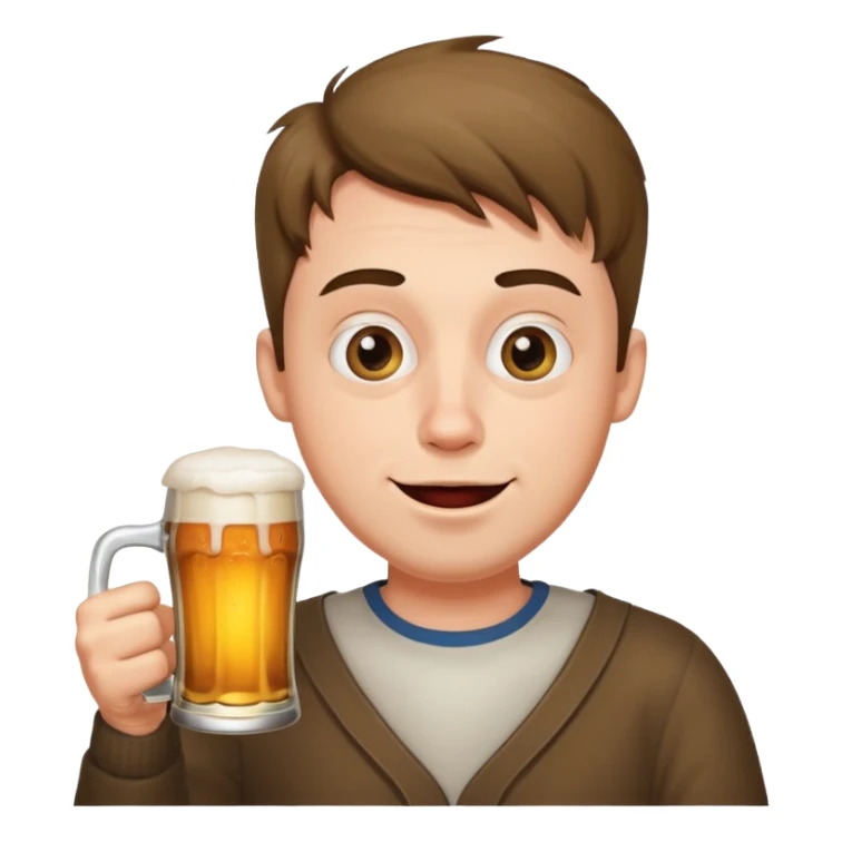 whacky man holding a beer, extremely silly facial expression, cross eyed sticker