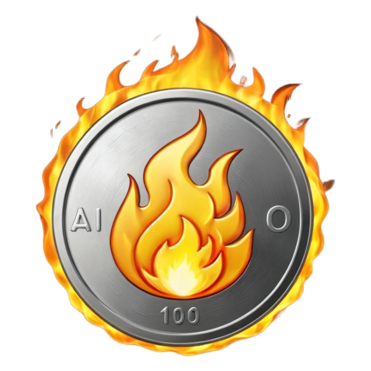 an ai symbol embossed on a coin on fire sticker