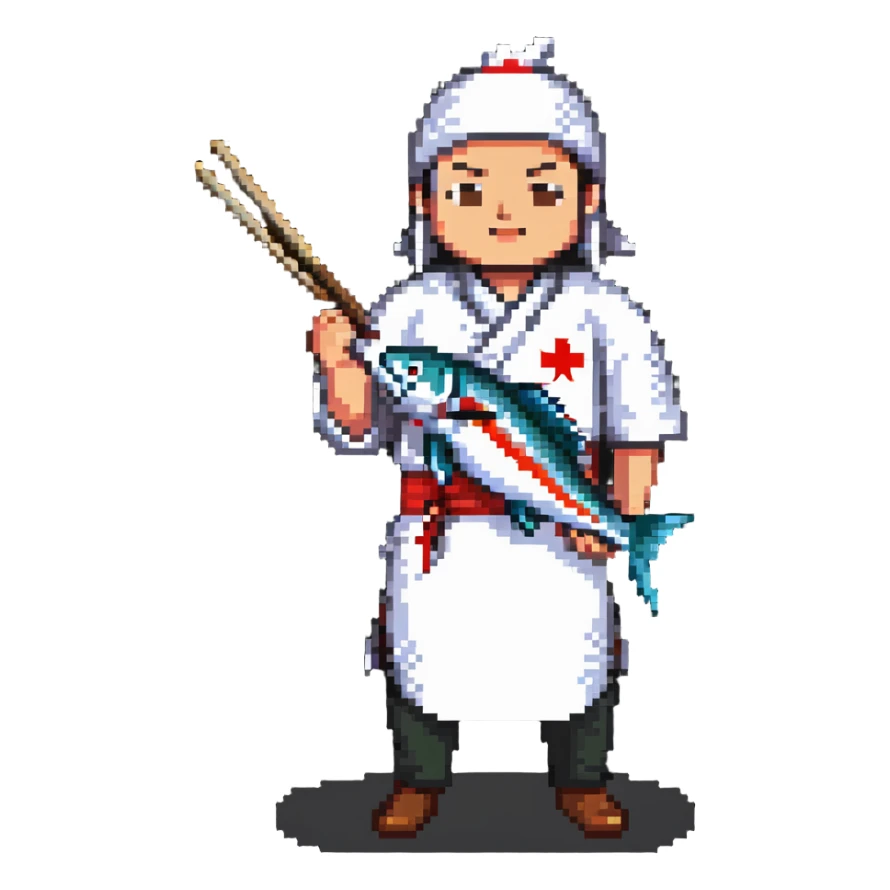 Korean sushi master slaying a fish sticker