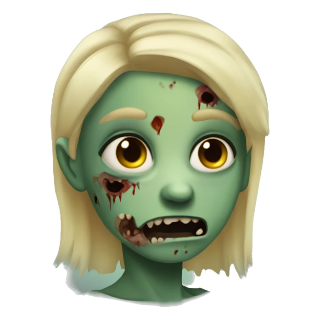 blonde-haired zombie, greenish skin, scars, spooky eyes sticker