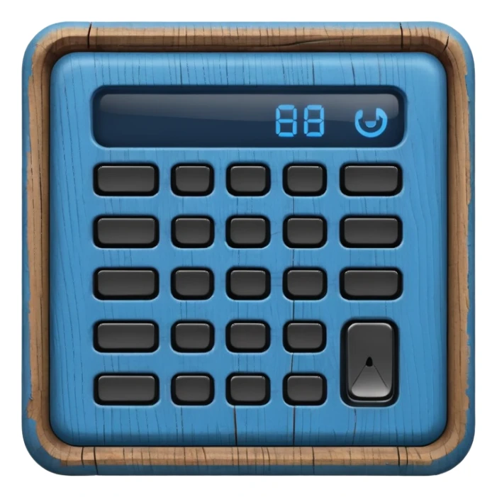 wooden rectangle keypad with a blue small screen and a door holder sticker
