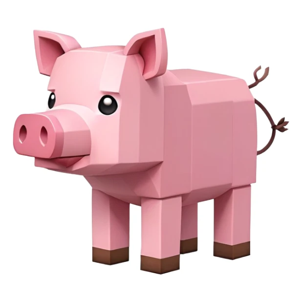 Minecraft pig, full body, pink blocky animal with square head and square body sticker