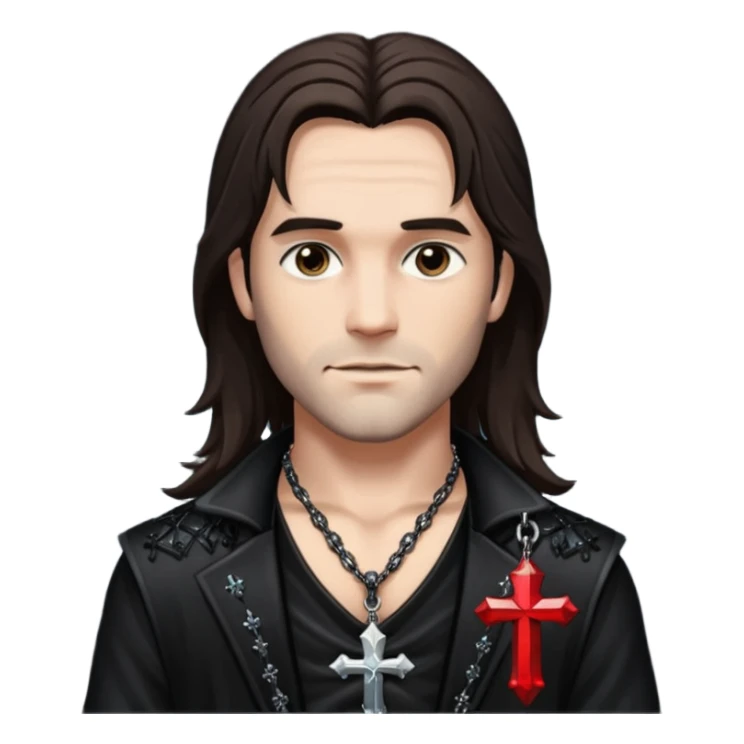 Van Helsing (Male) from Dracula with long dark brown hair, black sequin outfit sticker