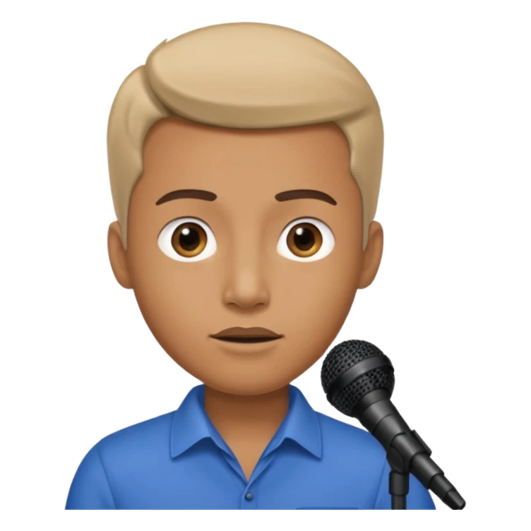 A man speaks into a microphone, and there is a prompter screen in front of him. sticker