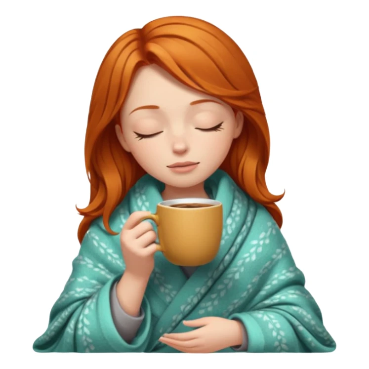 girl with ginger hair inside a blanket sipping coffee eyes closed sticker