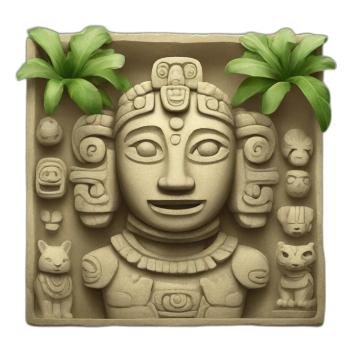 Mayan sculpture with depictions of animals and plants sticker